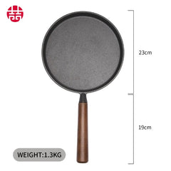 WANGYUANJI Cast Iron Pizza Pan 7.9, Uncoated Pancake Skillet For Indoor And Outdoor, Non-Stick Skillet With Wooden Handle, Handmade Pancakes, Pizza, Fried Steak