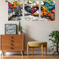 Framed 3pcs Graffiti Holding Hands Love Heart Canvas Wall Art Fashion Love Poster Painting Prints For Home Dining Room Living Room Wall Decor Artwork--Selling On Temu Is Prohibited