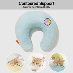 MEWOOFUN U-Shaped Orthopedic Pet Pillow - 10.6x9.8 Inch Fluffy Support For Cats & Puppies, Joint Relief & Improved Sleep Blue