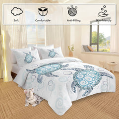 Turtle Bed Sets Ocean 3 Piece Turtle Themed Comforter Cover With 2 Pillowcases