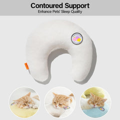 MEWOOFUN U-Shaped Orthopedic Pet Pillow - 10.6x9.8 Inch Fluffy Support Pillow For Cat & Puppy Joint Relief White