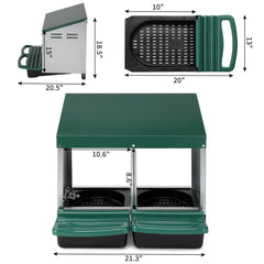 2 Compartments 54x52x47cm Pitched Roof House Iron-plastic Green Chicken Feeding Trough