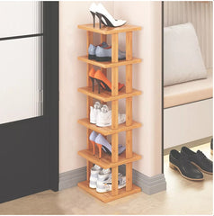 6-Tier Bamboo Shoe Rack - Vertical Space Saving Shoe Organizer Corner Shelf UK