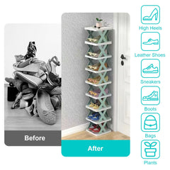 1Pc 9Tier Narrow Entryway Shoe Rack Plastic Vertical Shoe Organizer Space Saving Free Standing Shoes Storage Shelf Closet Hallway