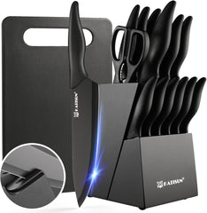 German High Quality Stainless Steel 16 Piece Kitchen Knife Set With Cutting Board Built-in Knife Sharpener Dishwasher Safe 6 Steak Knives Non-slip Handles
