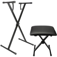 X-type Keyboard Stand And Adjustable Folding Piano Bench Stool Seat -Black
