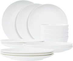 Jasmine Bone China Dinnerware Set, 16 Pieces, Service For 4, White Plates, Dishes, Bowls Set, Microwave And Dishwasher Safe