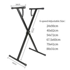X-type Keyboard Stand And Adjustable Folding Piano Bench Stool Seat -Black