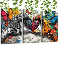 Framed 3pcs Graffiti Holding Hands Love Heart Canvas Wall Art Fashion Love Poster Painting Prints For Home Dining Room Living Room Wall Decor Artwork--Selling On Temu Is Prohibited