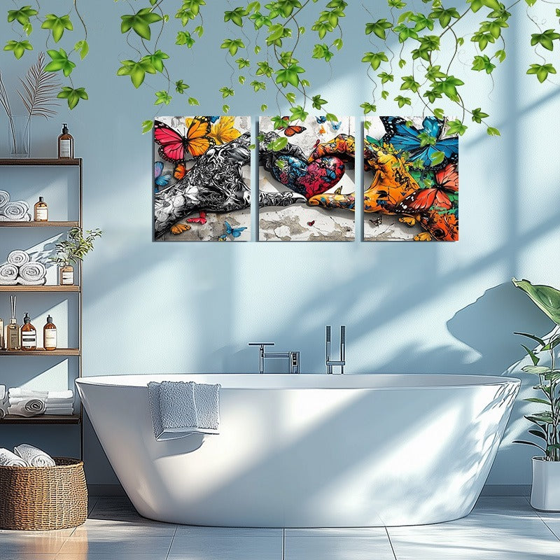 Framed 3pcs Graffiti Holding Hands Love Heart Canvas Wall Art Fashion Love Poster Painting Prints For Home Dining Room Living Room Wall Decor Artwork--Selling On Temu Is Prohibited