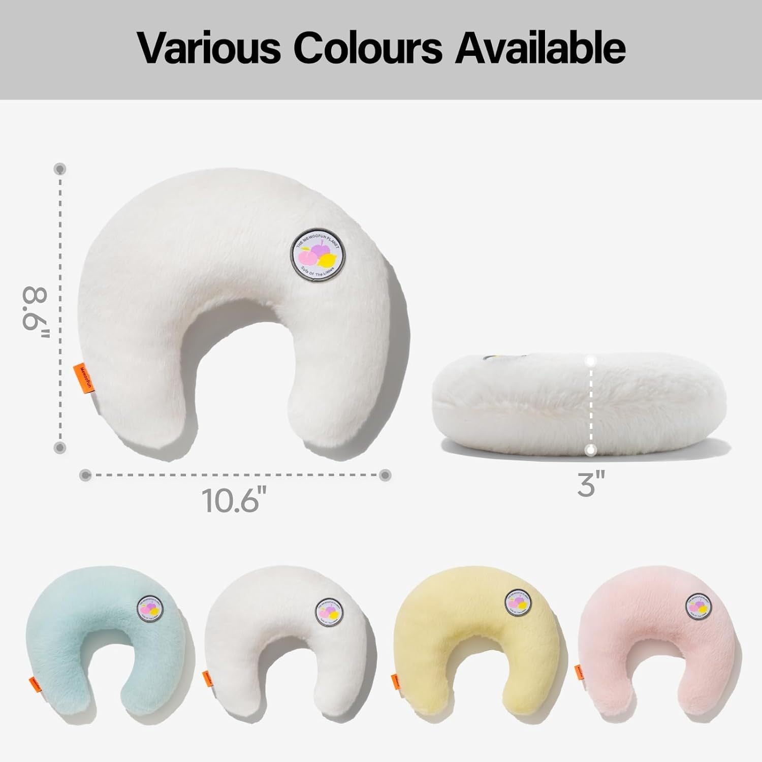 MEWOOFUN U-Shaped Orthopedic Pet Pillow - 10.6x9.8 Inch Fluffy Support Pillow For Cat & Puppy Joint Relief White