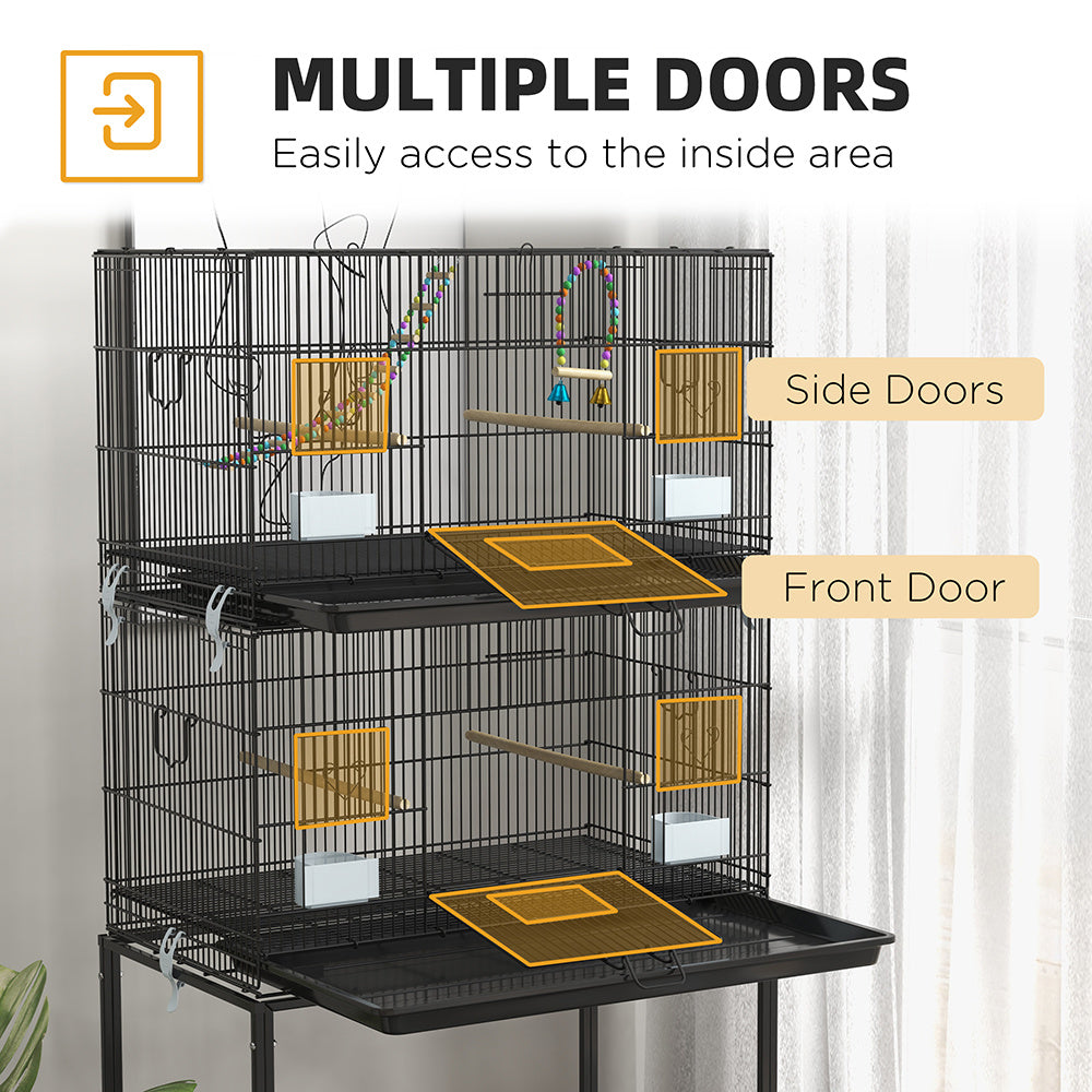 Double Stackable Bird Cage On Wheels With Stand, For Canaries