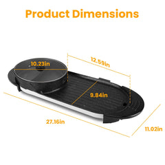 2200W  2 In 1 Electric Hot Pot With BBQ Grill Cooker Smokeless Non-Stick Korean BBQ Grill Shabu Shabu Hot Pot With Independent Temperature Control 5 Gears Firepower For 2-10 People