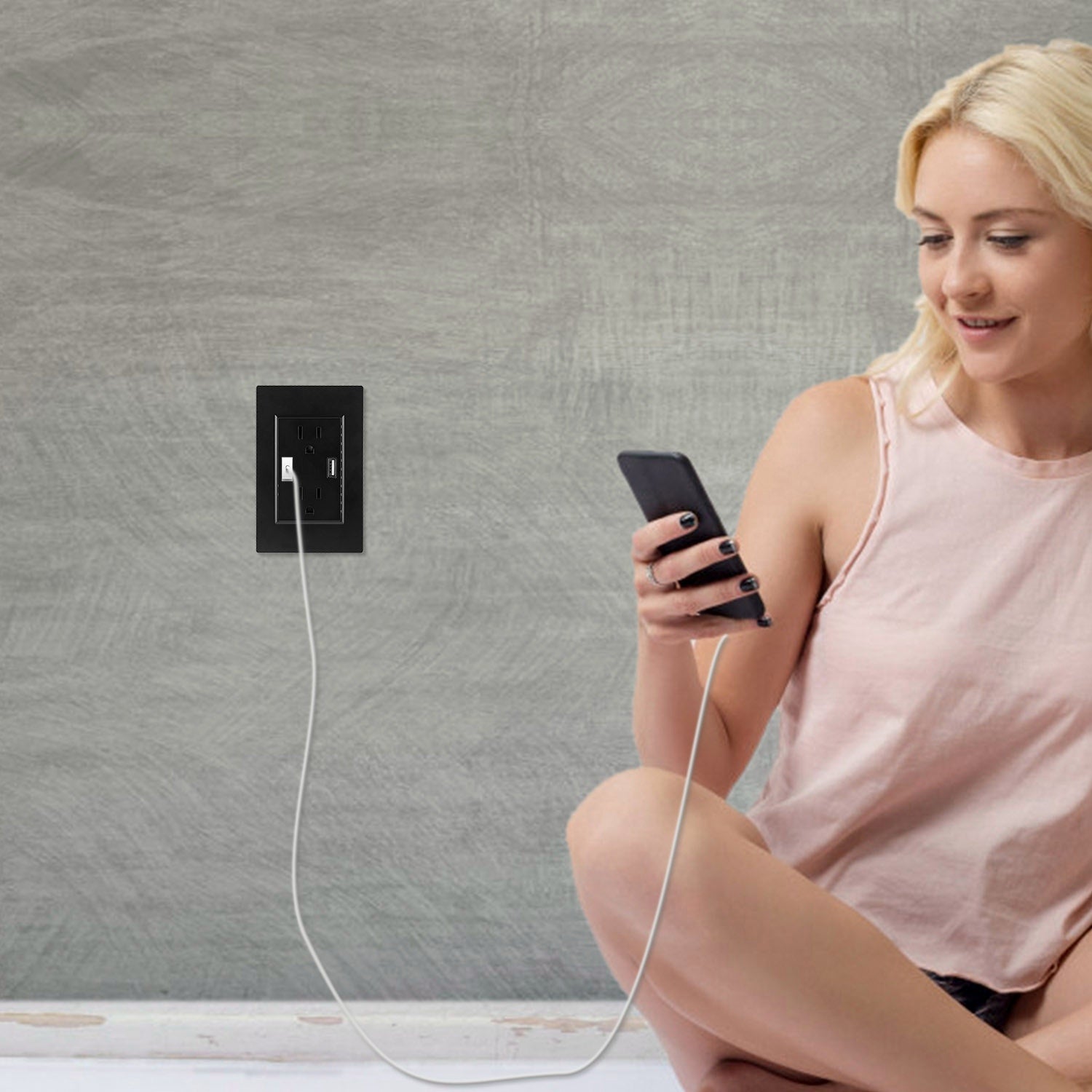 Black-White Color Options -- 1Pc USB Wall Outlet Dual 2.4A USB Wall Charger High Speed Duplex Wall Socket US Standard